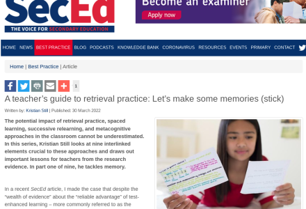 SecEd – this time it’s a series on Test-enhanced learning