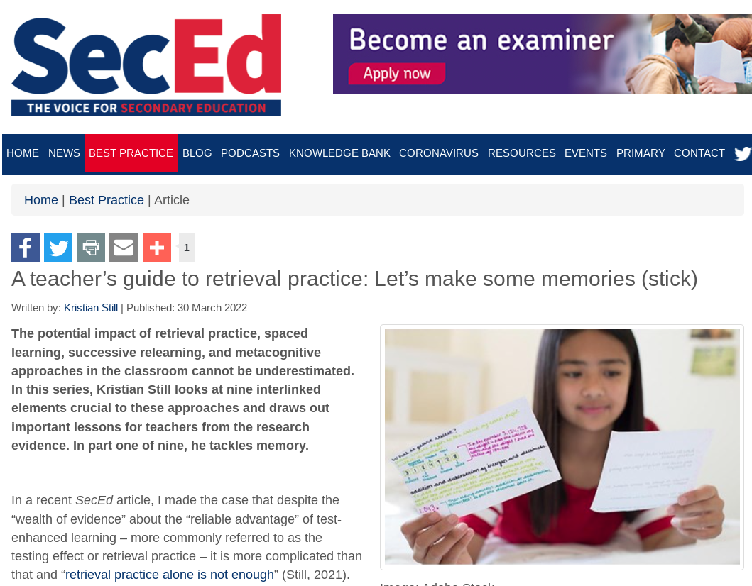 SecEd – this time it’s a series on Test-enhanced learning