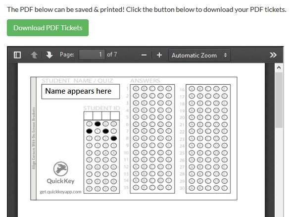 Preloaded QuickKey answer sheets